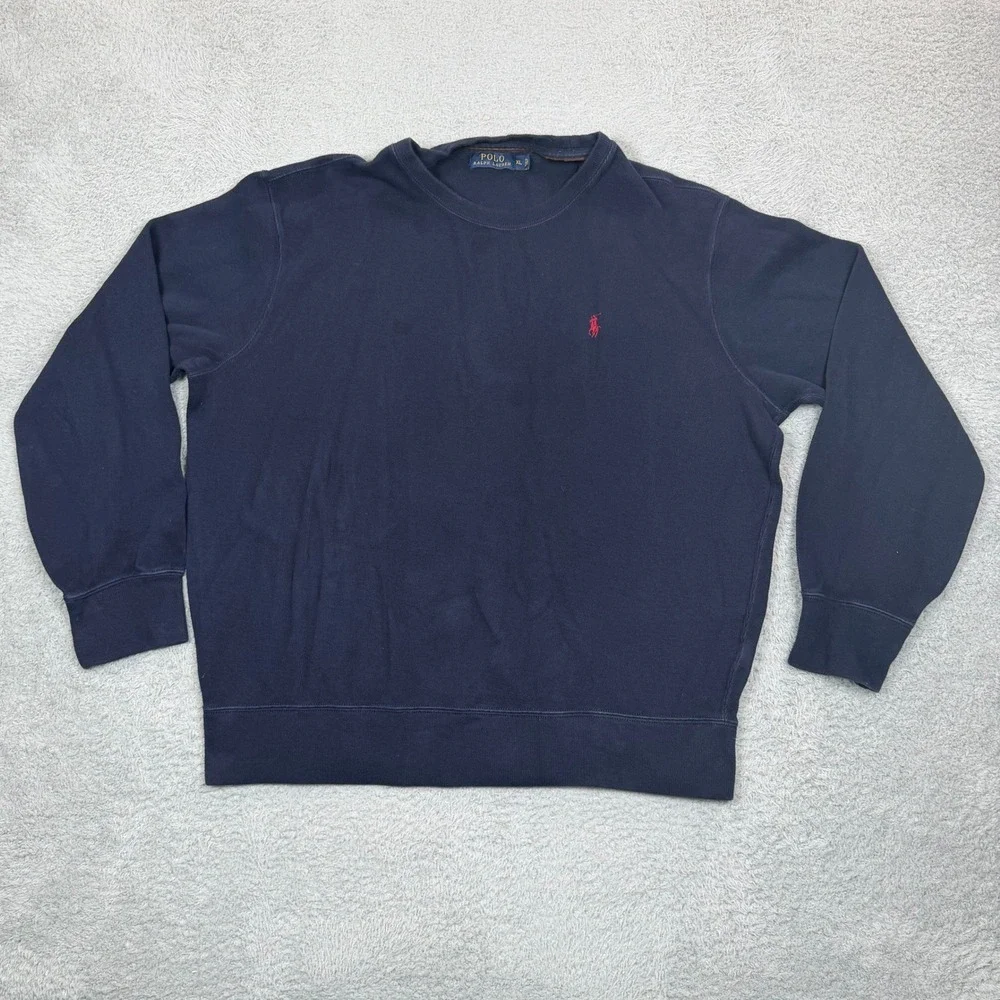 Polo Ralph Lauren Mens XL Navy Blue Crewneck Sweatshirt Red Pony Logo Cotton